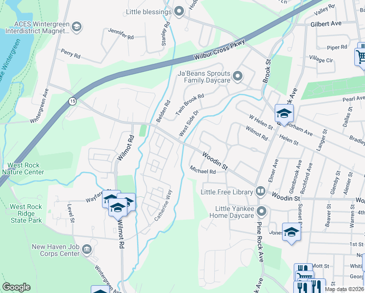 map of restaurants, bars, coffee shops, grocery stores, and more near 2 Thorpe Dr in Hamden