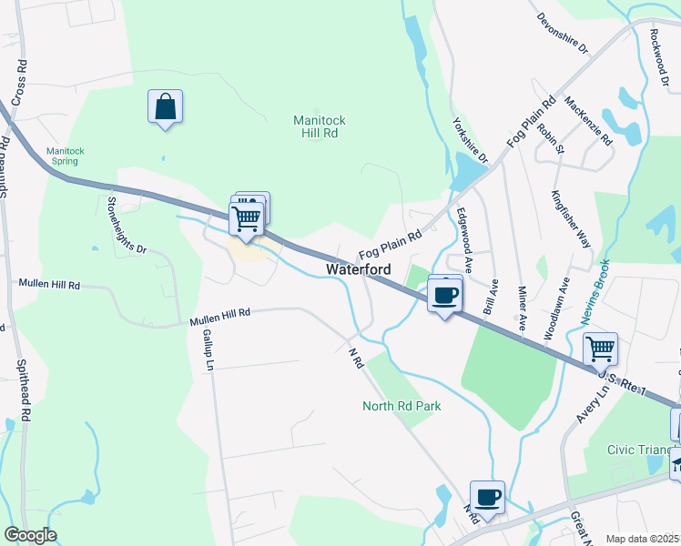 map of restaurants, bars, coffee shops, grocery stores, and more near 302 Boston Post Road in Waterford