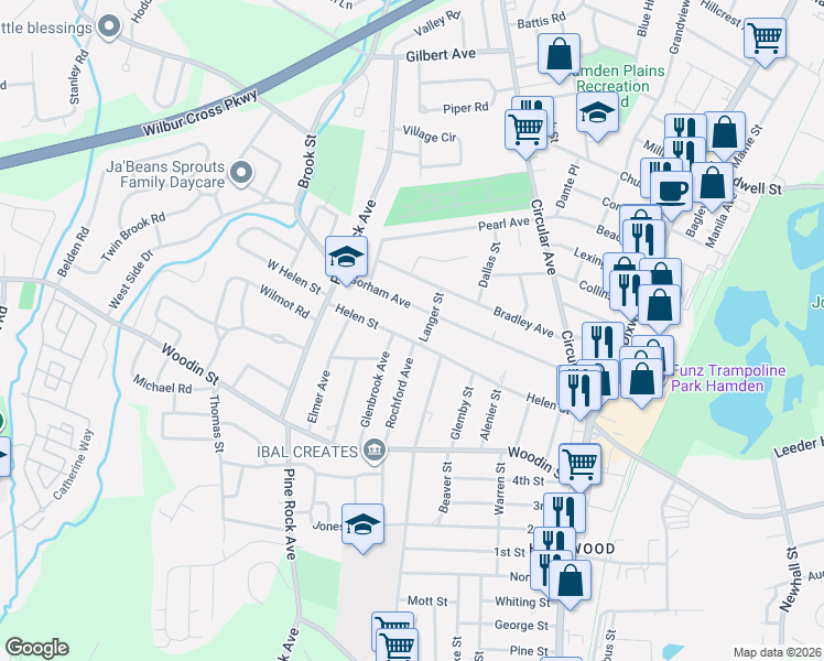map of restaurants, bars, coffee shops, grocery stores, and more near 193 Helen Street in Hamden