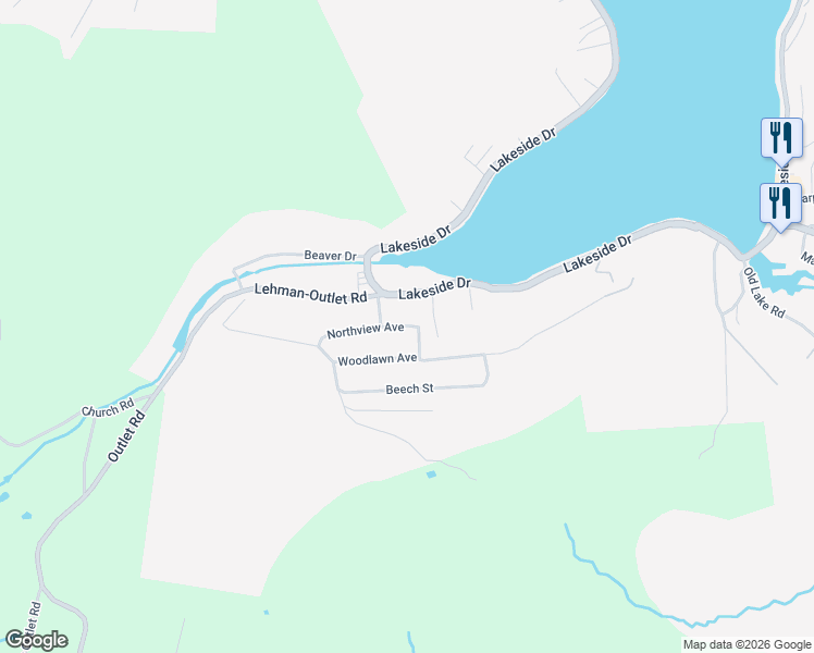 map of restaurants, bars, coffee shops, grocery stores, and more near 16 Northview Ave in Harveys Lake