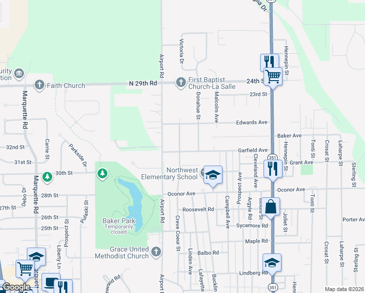 map of restaurants, bars, coffee shops, grocery stores, and more near 105 Garfield Avenue in LaSalle