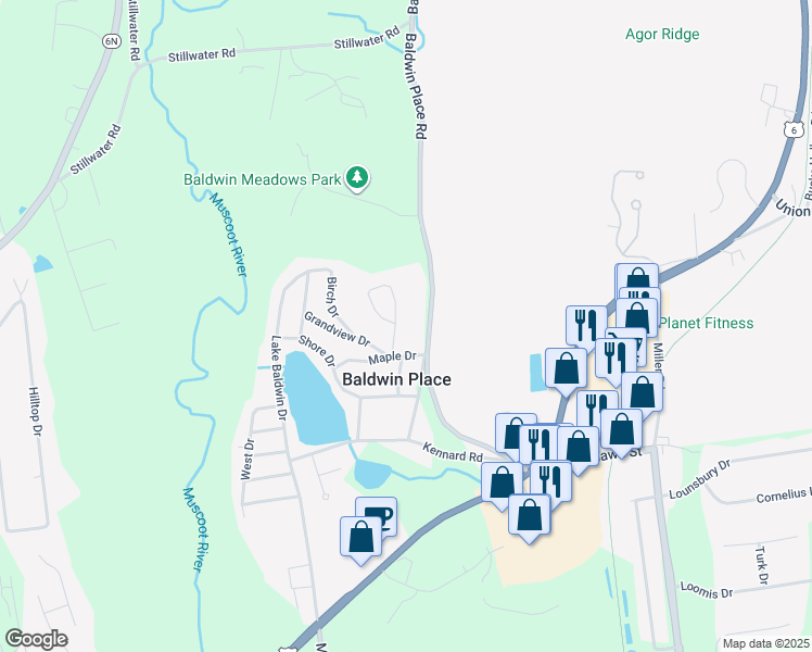 map of restaurants, bars, coffee shops, grocery stores, and more near 12 Summit Drive in Mahopac