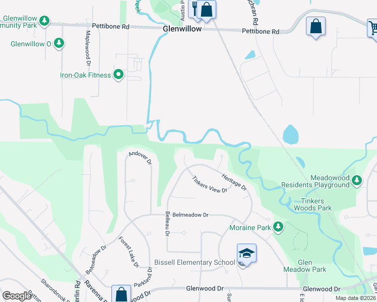 map of restaurants, bars, coffee shops, grocery stores, and more near 1547 Treefern Court in Twinsburg