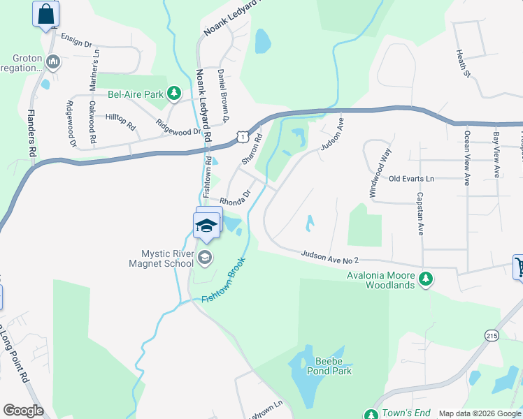 map of restaurants, bars, coffee shops, grocery stores, and more near 315 Judson Avenue in Groton