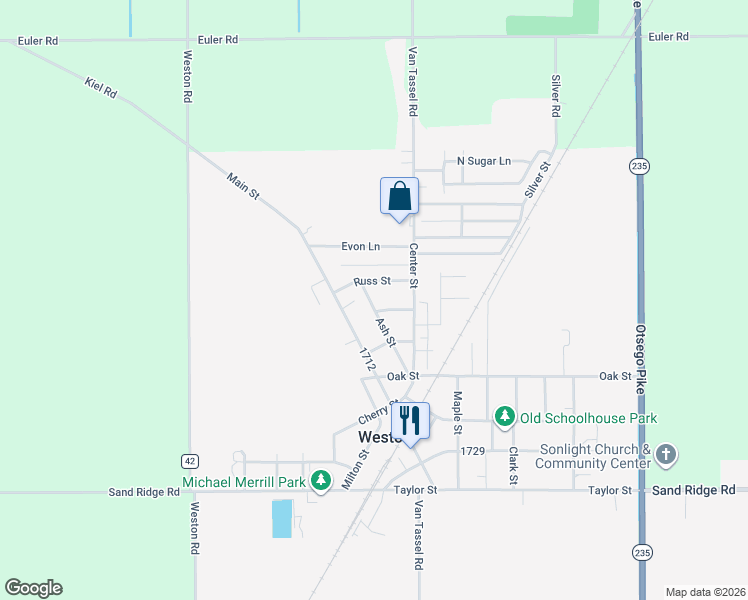 map of restaurants, bars, coffee shops, grocery stores, and more near 13410 Ash Street in Weston