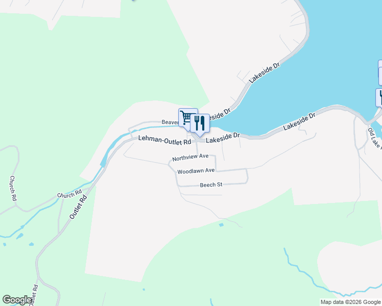 map of restaurants, bars, coffee shops, grocery stores, and more near 2-16 Northview Avenue in Harveys Lake