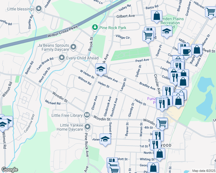map of restaurants, bars, coffee shops, grocery stores, and more near 234 Helen Street in Hamden