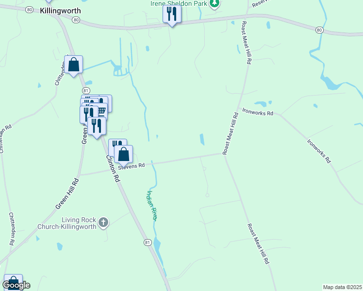 map of restaurants, bars, coffee shops, grocery stores, and more near 19 Stevens Road in Killingworth