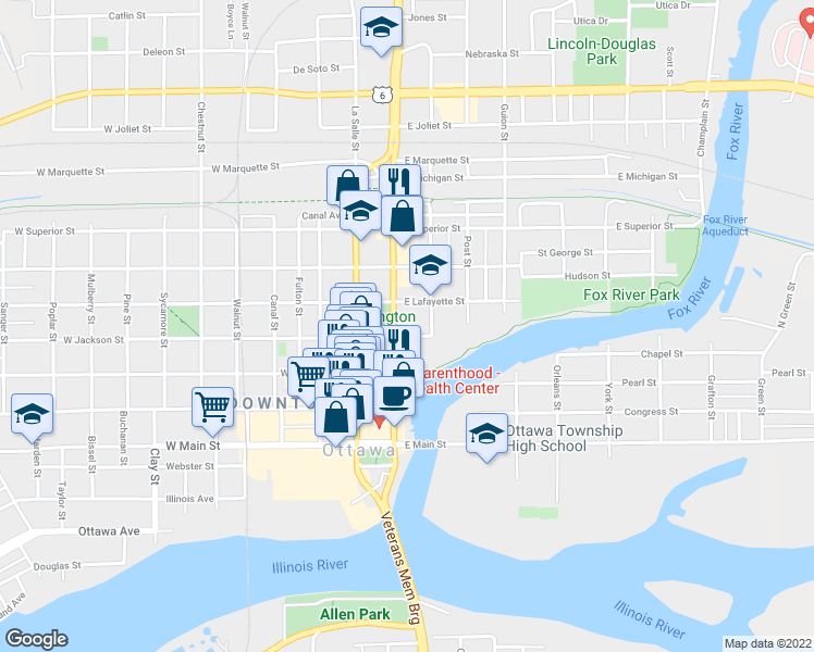 map of restaurants, bars, coffee shops, grocery stores, and more near 910 Columbus Street in Ottawa