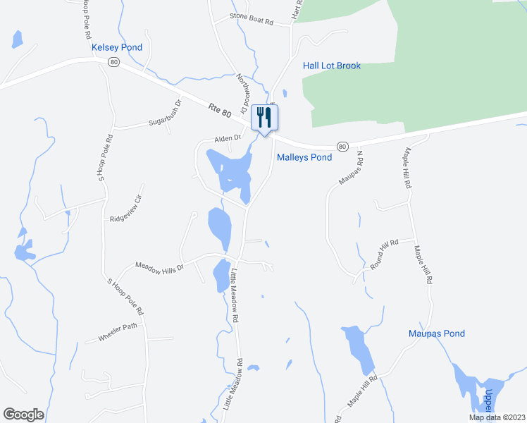 map of restaurants, bars, coffee shops, grocery stores, and more near 2031 Little Meadow Road in Guilford