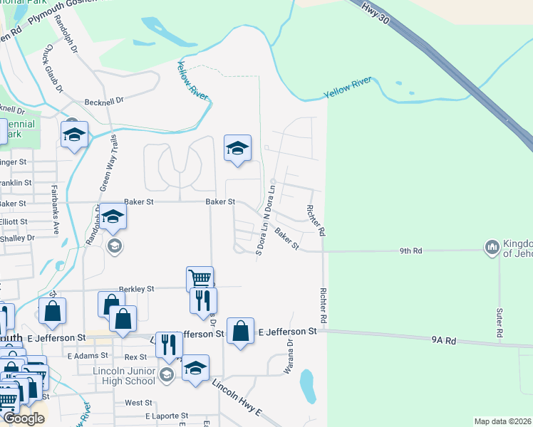 map of restaurants, bars, coffee shops, grocery stores, and more near 982 Baker Street in Plymouth