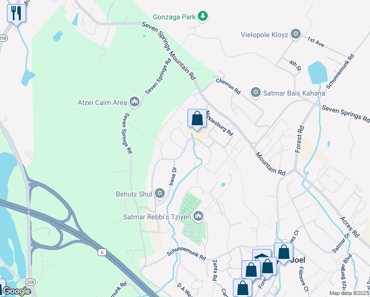 map of restaurants, bars, coffee shops, grocery stores, and more near 4 Ruzhin Road in Kiryas Joel