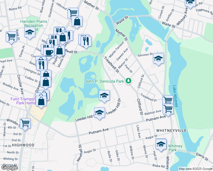 map of restaurants, bars, coffee shops, grocery stores, and more near 200 Leeder Hill Drive in Hamden