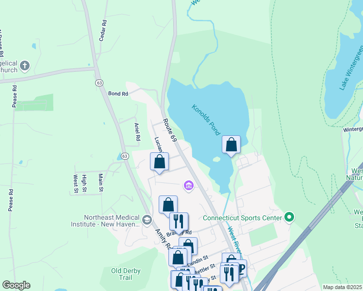 map of restaurants, bars, coffee shops, grocery stores, and more near 1787 Litchfield Turnpike in Woodbridge