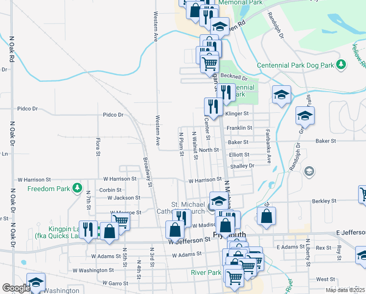 map of restaurants, bars, coffee shops, grocery stores, and more near 500-598 North Street in Plymouth