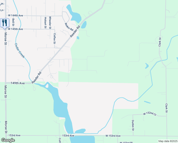 map of restaurants, bars, coffee shops, grocery stores, and more near 5409 West 148th Avenue in Crown Point