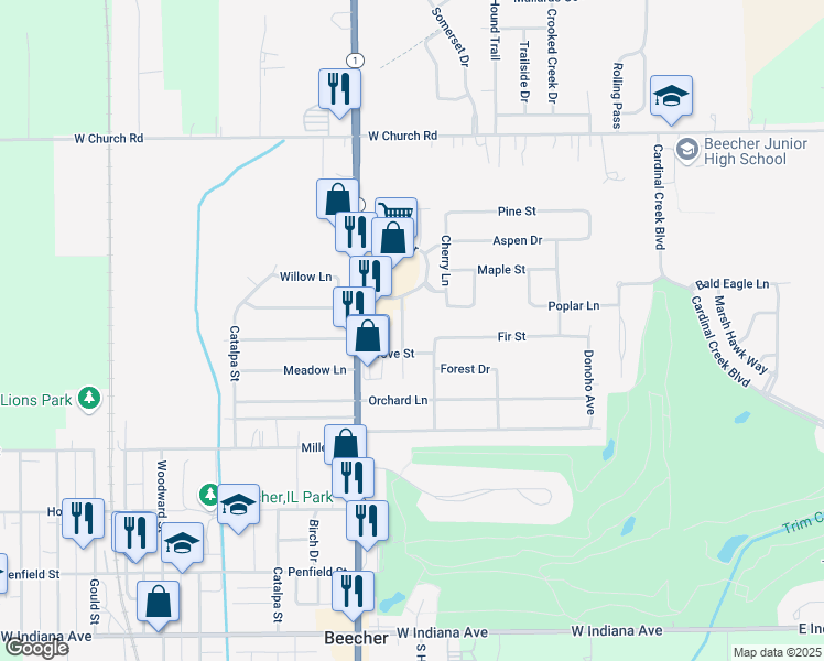 map of restaurants, bars, coffee shops, grocery stores, and more near 951 Keenan Court in Beecher