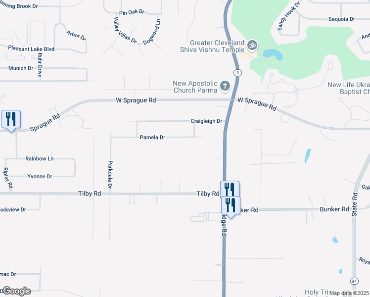 map of restaurants, bars, coffee shops, grocery stores, and more near 7431 Pamela Drive in North Royalton