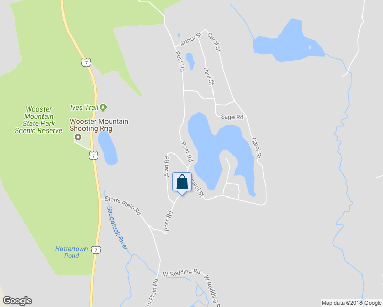 map of restaurants, bars, coffee shops, grocery stores, and more near 67 Post Road in Danbury