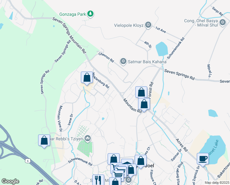 map of restaurants, bars, coffee shops, grocery stores, and more near 5 Mezabish Place in Kiryas Joel