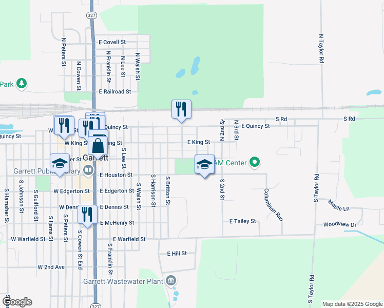 map of restaurants, bars, coffee shops, grocery stores, and more near 800 East Houston Street in Garrett