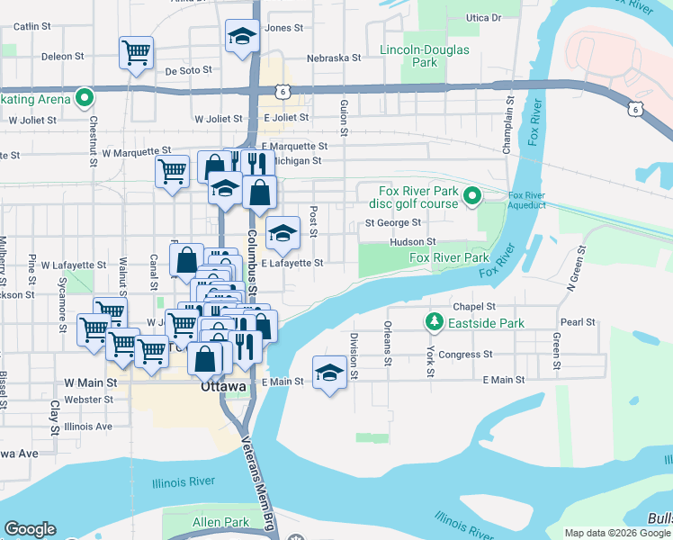 map of restaurants, bars, coffee shops, grocery stores, and more near 912 Post Street in Ottawa