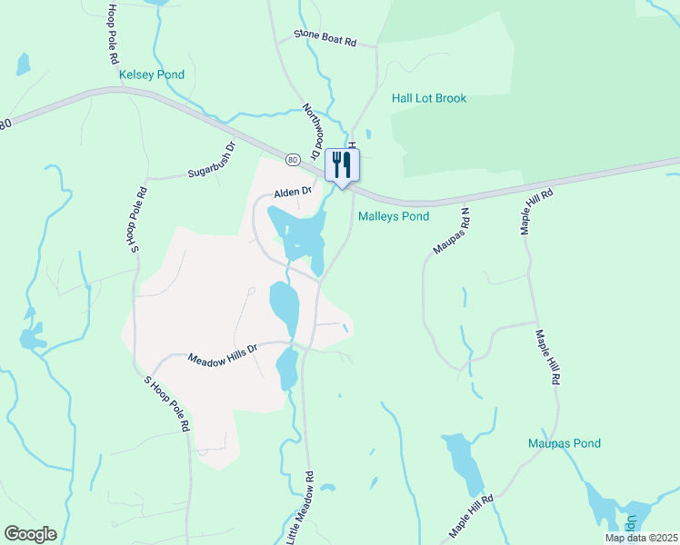 map of restaurants, bars, coffee shops, grocery stores, and more near 2031 Little Meadow Road in Guilford