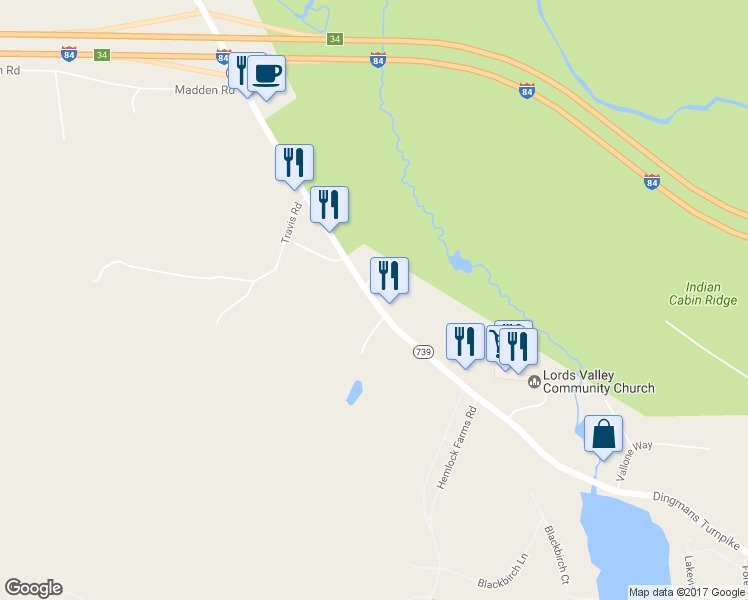 map of restaurants, bars, coffee shops, grocery stores, and more near 656 Pennsylvania 739 in Hawley