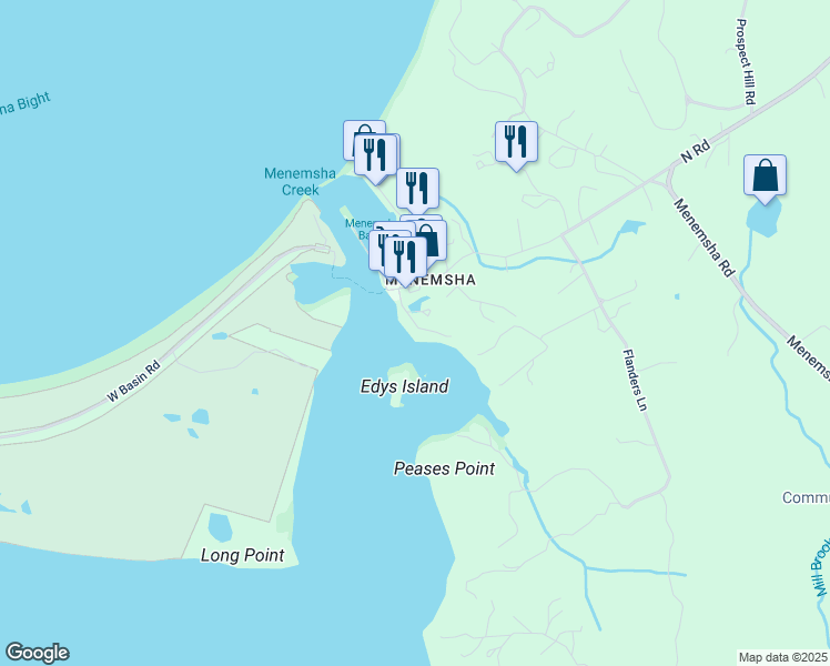 map of restaurants, bars, coffee shops, grocery stores, and more near 20 Edy's Island Way in Chilmark