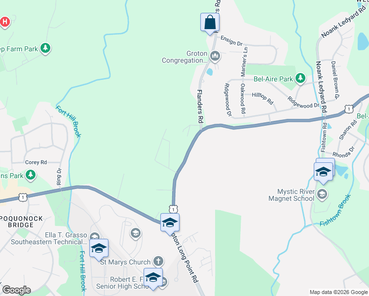 map of restaurants, bars, coffee shops, grocery stores, and more near 5 Flanders Road in Groton