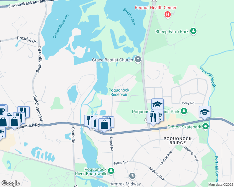 map of restaurants, bars, coffee shops, grocery stores, and more near 149 North Road in Groton