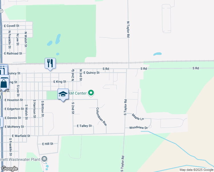 map of restaurants, bars, coffee shops, grocery stores, and more near 105 South 7th Street in Garrett