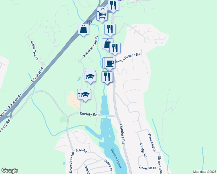 map of restaurants, bars, coffee shops, grocery stores, and more near 180 Flanders Road in East Lyme