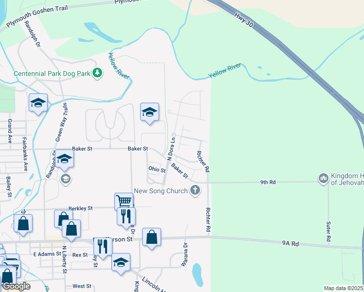 map of restaurants, bars, coffee shops, grocery stores, and more near 1130 Ed Cook Boulevard in Plymouth