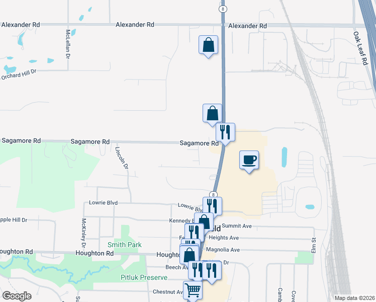 map of restaurants, bars, coffee shops, grocery stores, and more near 80 Canter Lane in Northfield