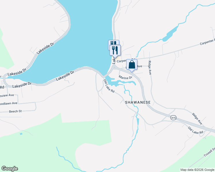 map of restaurants, bars, coffee shops, grocery stores, and more near in Harveys Lake