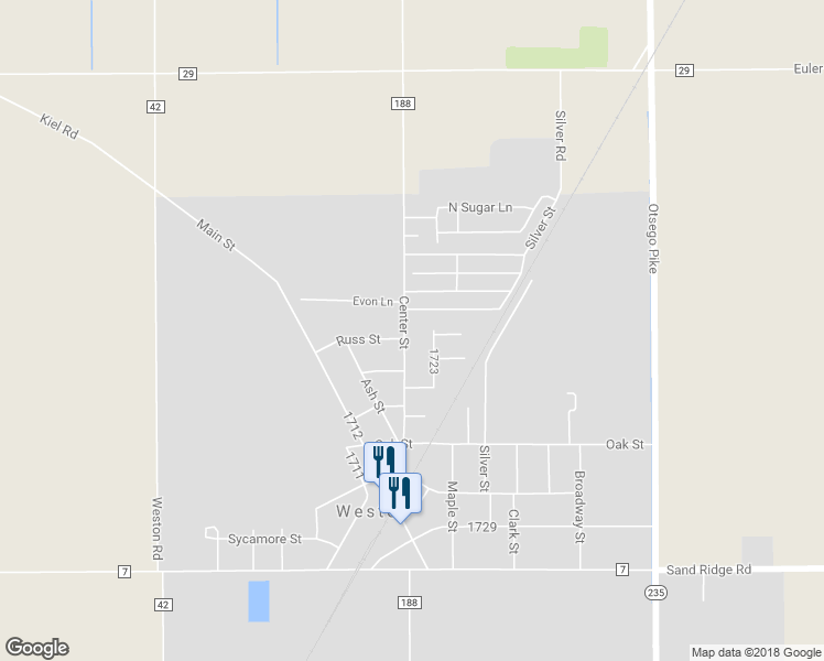 map of restaurants, bars, coffee shops, grocery stores, and more near 13490 Center Street in Weston