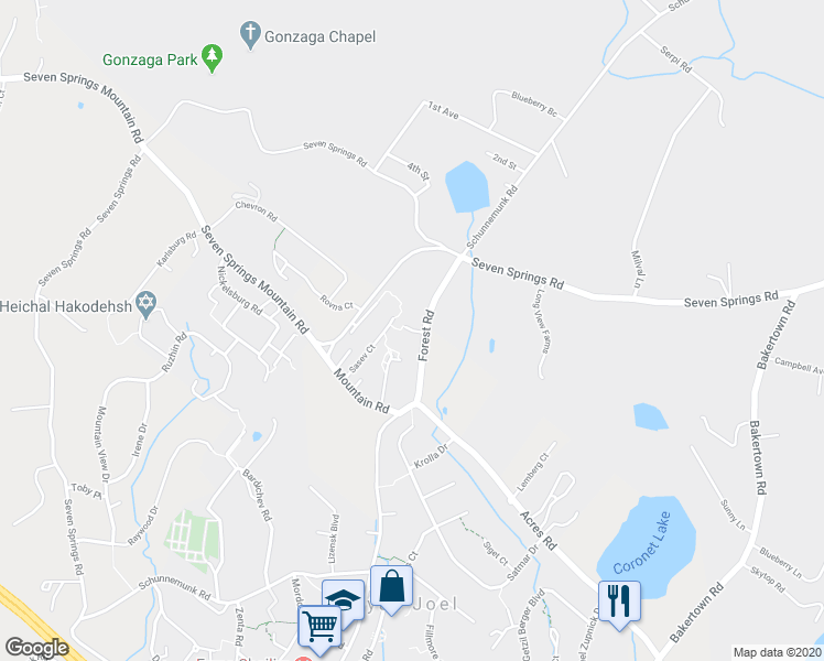 map of restaurants, bars, coffee shops, grocery stores, and more near 4 Koritz Court in Kiryas Joel