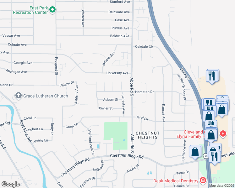 map of restaurants, bars, coffee shops, grocery stores, and more near 466 Hampton Drive in Elyria