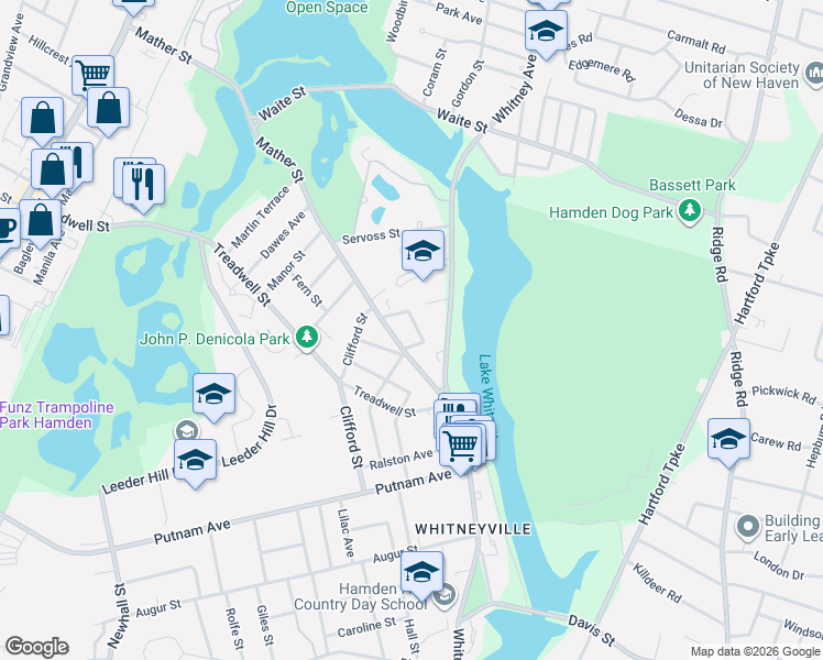 map of restaurants, bars, coffee shops, grocery stores, and more near 20 Moulton Street in Hamden