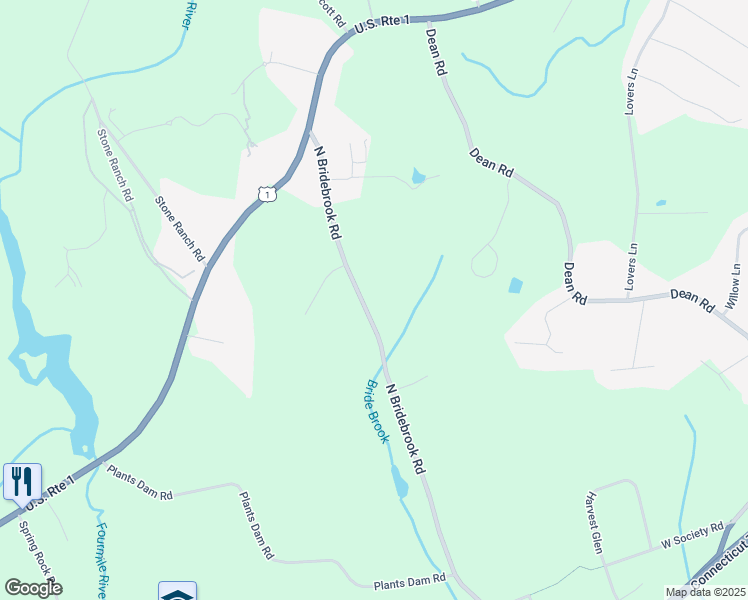 map of restaurants, bars, coffee shops, grocery stores, and more near 271 North Bridebrook Road in East Lyme