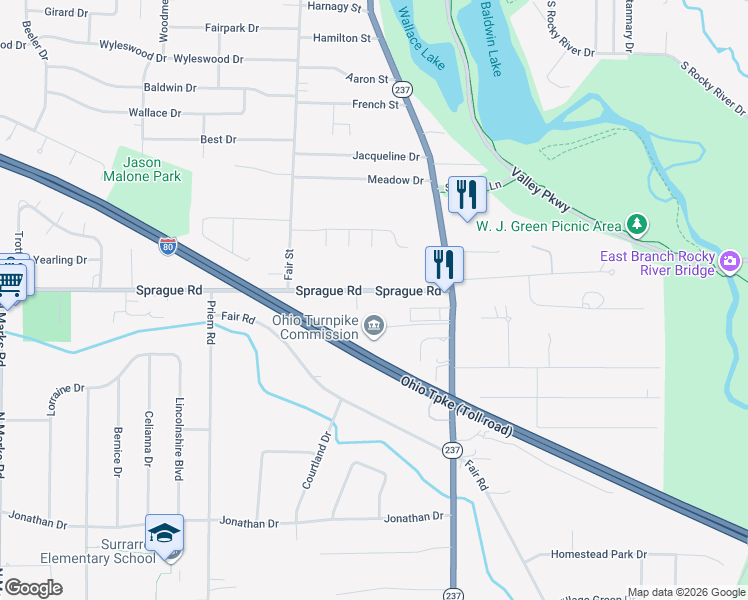 map of restaurants, bars, coffee shops, grocery stores, and more near 87 Sprague Road in Berea