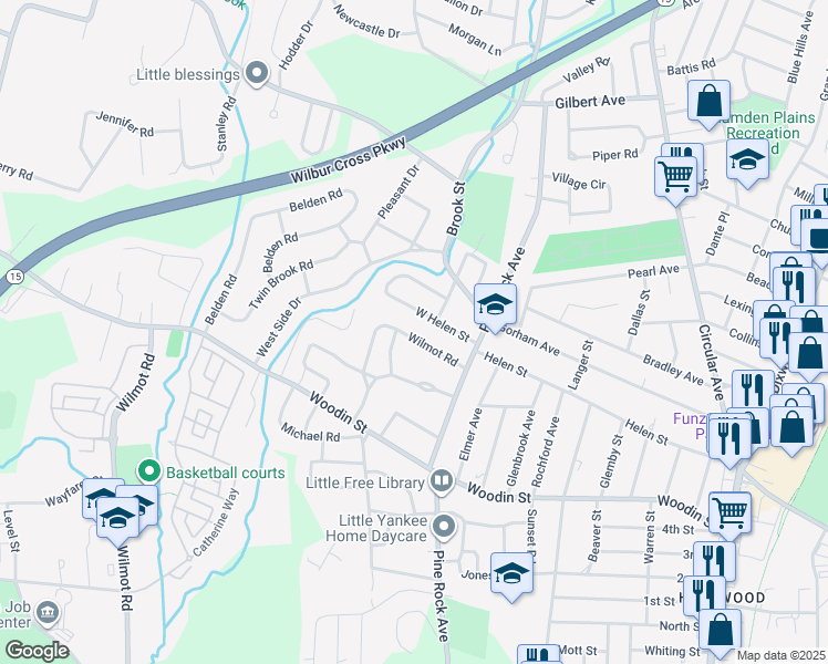 map of restaurants, bars, coffee shops, grocery stores, and more near 148 Wilmot Road in Hamden