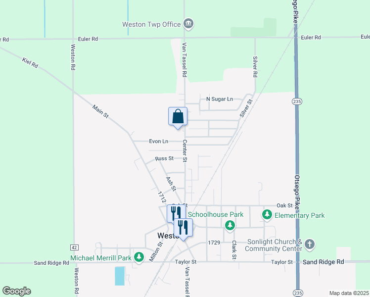 map of restaurants, bars, coffee shops, grocery stores, and more near 13505 Center Street in Weston