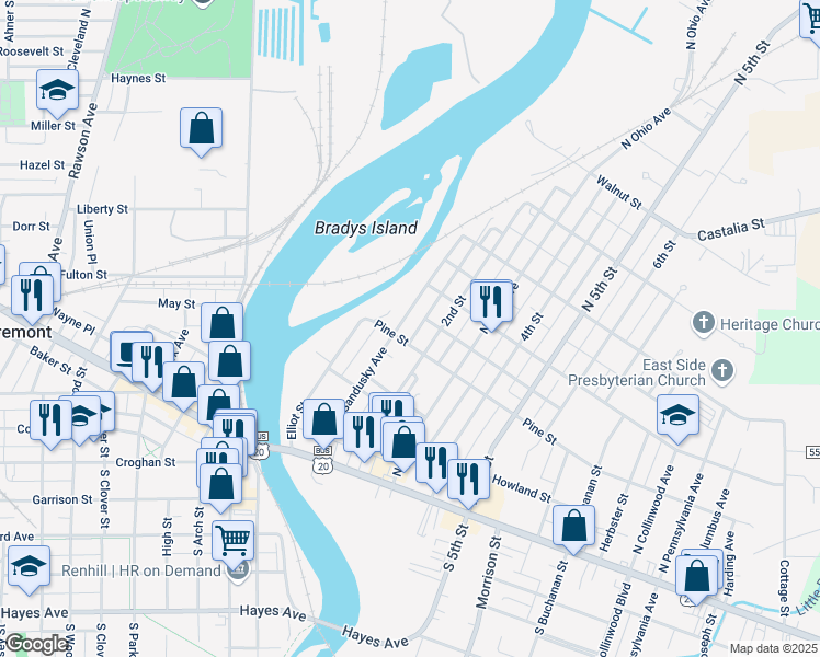 map of restaurants, bars, coffee shops, grocery stores, and more near 418 2nd Street in Fremont