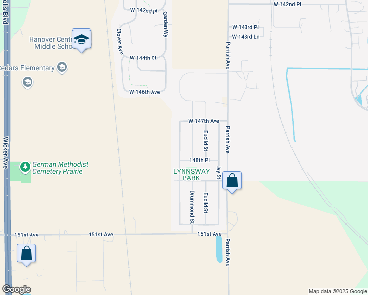 map of restaurants, bars, coffee shops, grocery stores, and more near 14759 Carey Street in Cedar Lake