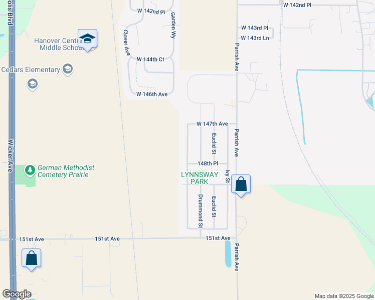 map of restaurants, bars, coffee shops, grocery stores, and more near 14759 Carey St in Cedar Lake