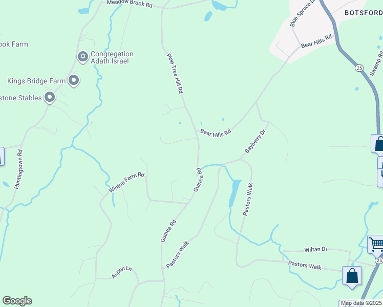 map of restaurants, bars, coffee shops, grocery stores, and more near 54 Pine Tree Hill Road in Newtown
