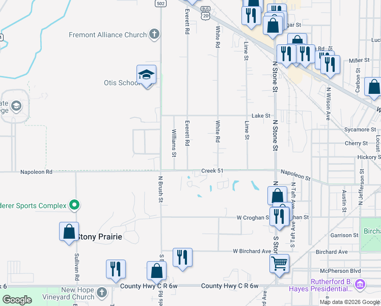 map of restaurants, bars, coffee shops, grocery stores, and more near 429 Everett Road in Fremont