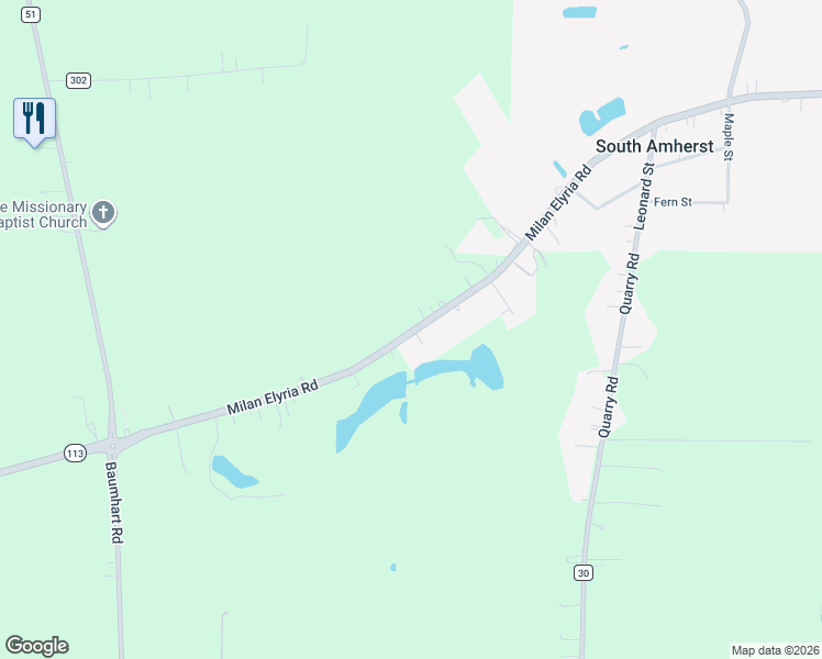 map of restaurants, bars, coffee shops, grocery stores, and more near 48347 West Main Street in Amherst